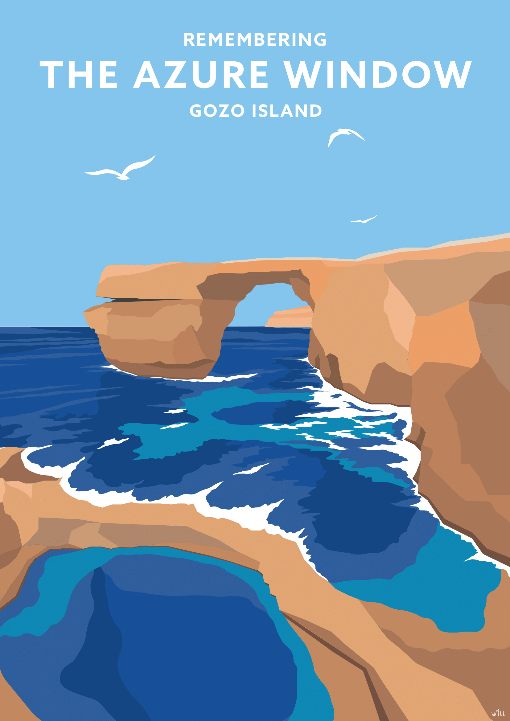 Vintage Poster of The Azure Window in Gozo Island