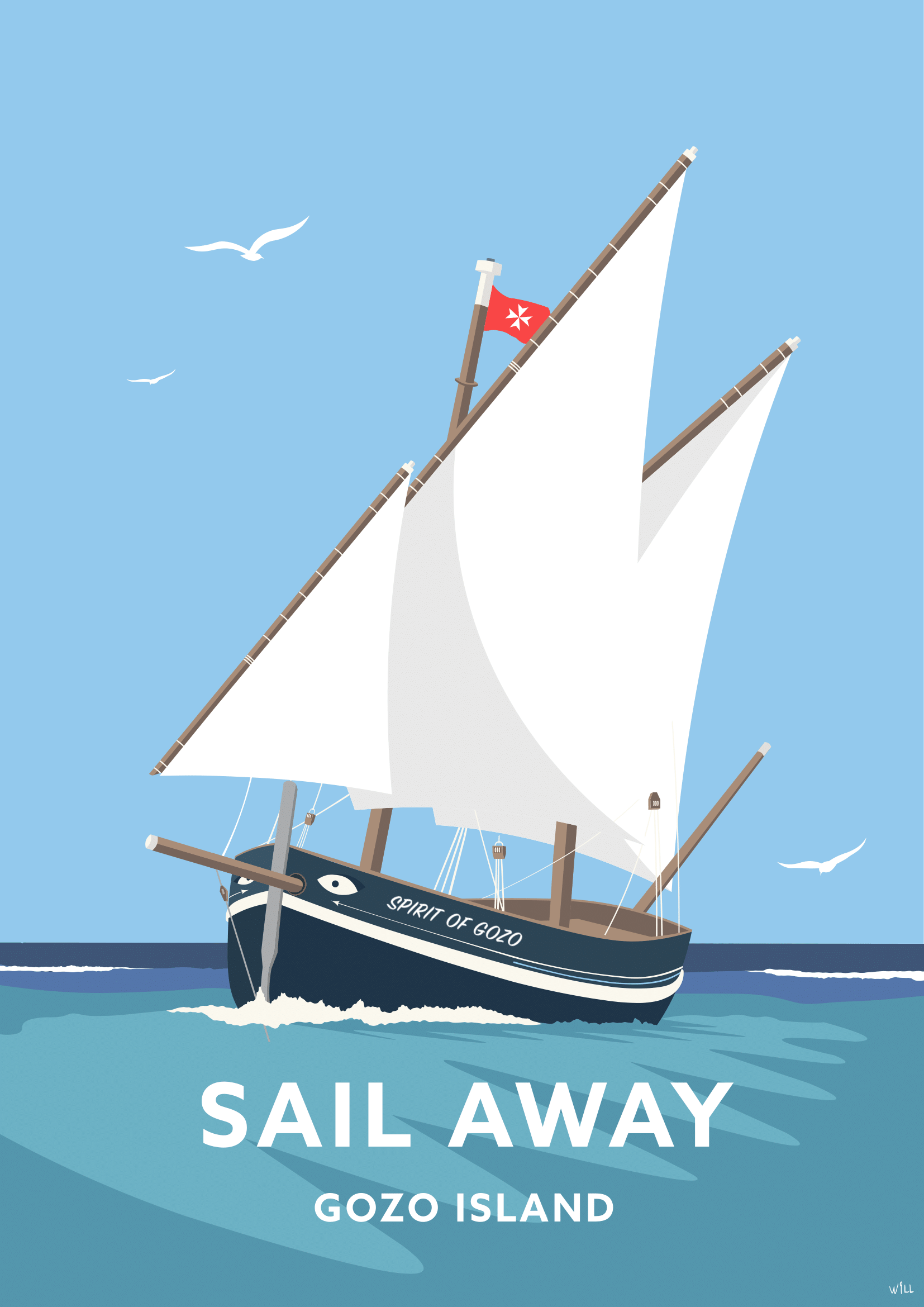 Vintage Poster of Sail away in Gozo Island