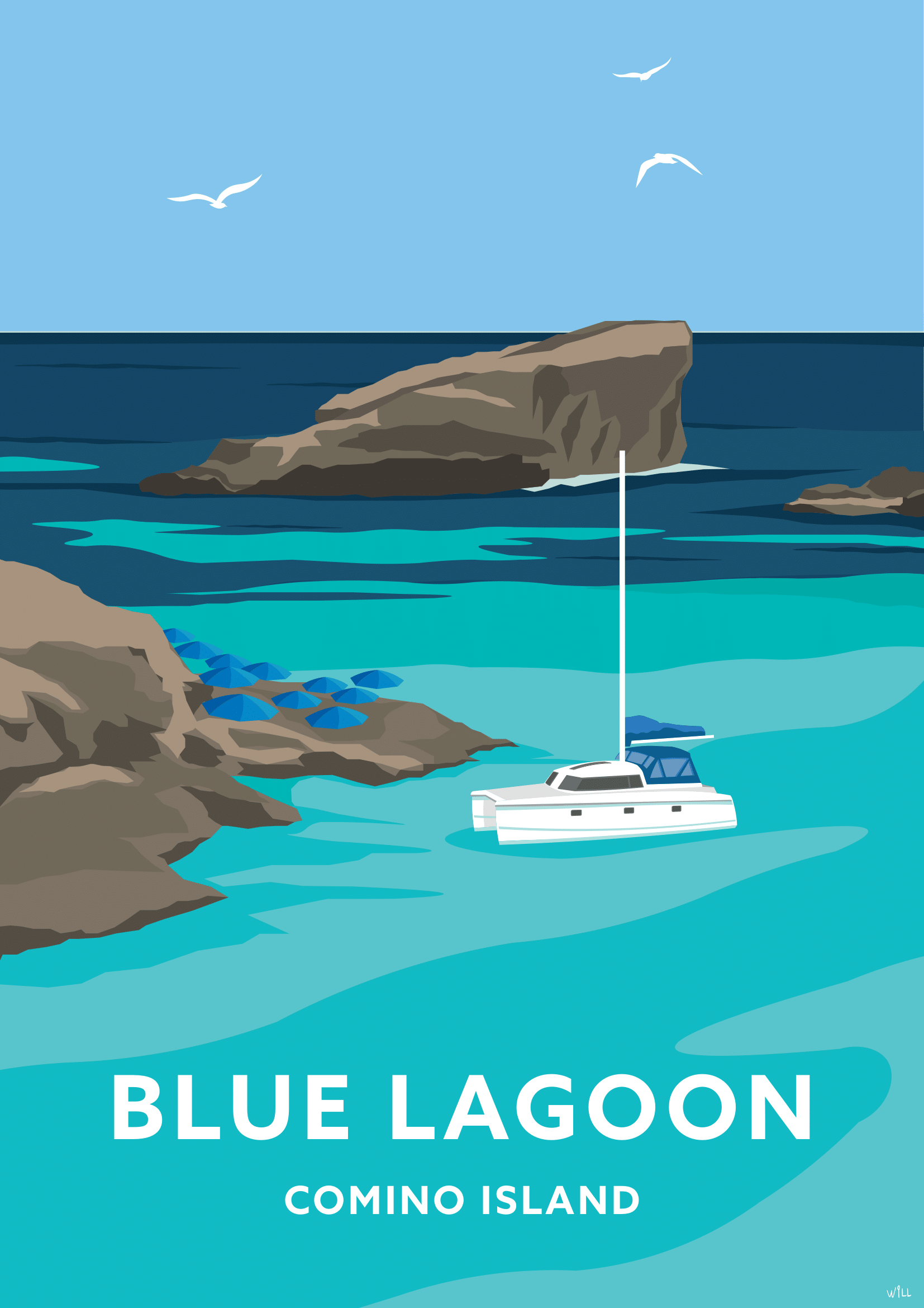 Vintage Poster of Blue Lagoon in Comino Island