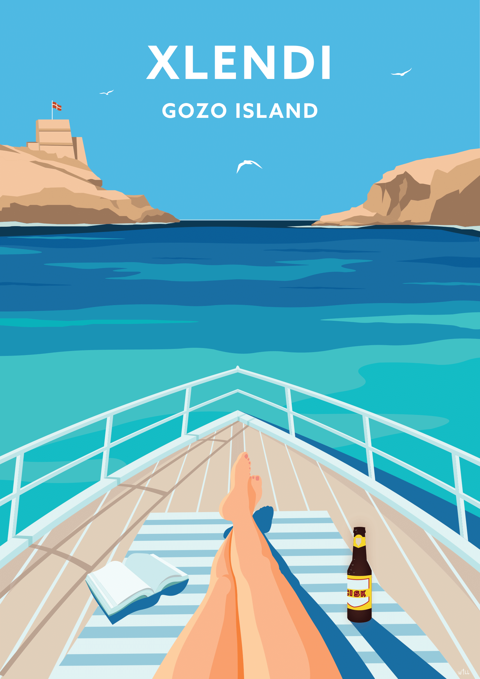 Vintage Poster of Xlendi in Gozo Island